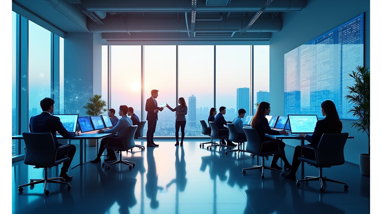 물결라이프 기업 미션과 비전을 형상화한 현대적인 오피스 풍경.