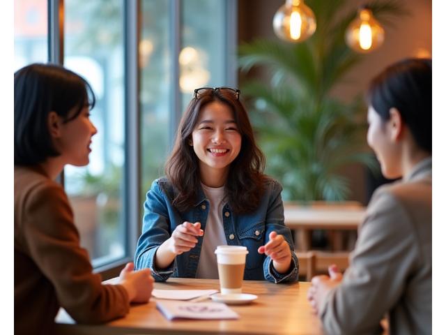 다양한 사람들과 활발하게 비즈니스 대화를 나누는 모습