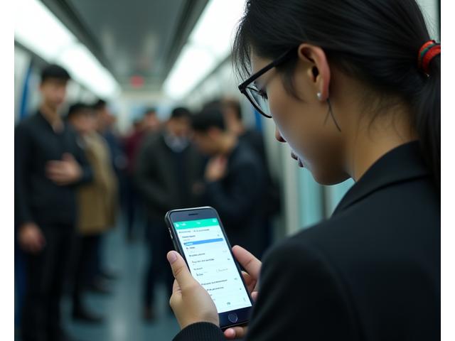 서울 출퇴근길 지하철 안에서 스마트폰으로 물결라이프 앱에 일정 관리하는 모습